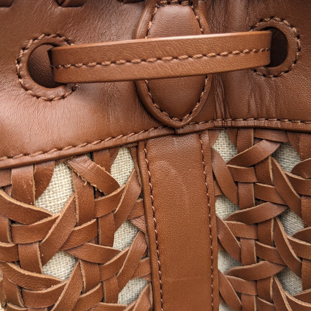 Lauren Ralph Lauren Woven Leather Bucket Bag Field Brown Diana Portwood Tote - Picture 11 of 16
